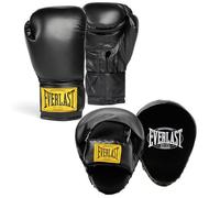 Everlast 1910 Classic Guantoni Boxe 16oz e Colpitori (Neri), Chiusura a Strappo, Guanti in Pelle per Sacco e Allenamento - Protettivi e Comodi - Gear Originale Everlast