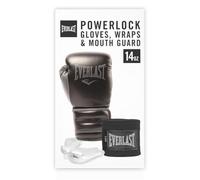 Everlast Powerlock Boxfit Kit Guanti da Boxe 14oz, Fasce e Doppio Paradenti, Oro/Nero, per Sacco e Sparring, Chiusura a Strappo, Imbottitura Quadrupla - Equipaggiamento Everlast Originale