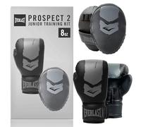 Everlast Prospect 2 Set Guanti da Boxe e Colpitori per Bambini (Nero/Grigio) 8oz, Equipaggiamento da Boxe Junior Protettivo e Confortevole - Equipaggiamento Everlast Originale