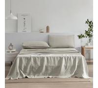 EVERLY Set di lenzuola in lino per letto matrimoniale, 100% lino francese stonewash, set di 4 pezzi (1 lenzuolo piatto, 1 lenzuolo con angoli, 2 federe), adatto per chi dorme caldo, set di biancheria