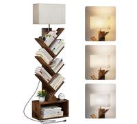 Evermagin Libreria ad albero a 6 livelli con luce, a torre stretta, organizer per libri da pavimento alto con mobiletto per soggiorno, camera da letto e ufficio domestico, marrone rustico