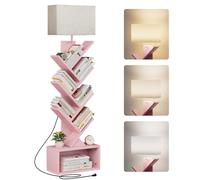 Evermagin Libreria ad albero a 6 livelli con luce, a torre stretta, scaffale alto da pavimento, organizer per libri, con armadietto, per soggiorno, camera da letto e ufficio domestico, rosa
