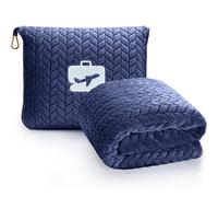EverSnug Coperta da viaggio di alta qualità, morbida coperta 2 in 1, con federa morbida, custodia per bagaglio a mano e clip per zaino (blu navy)