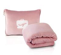 EverSnug Coperta da viaggio e cuscino, coperta 2 in 1 con aeroplano, morbida, con federa morbida, cintura per bagaglio a mano e clip per zaino (rosa chiaro)