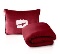 EverSnug Coperta da viaggio e cuscino, coperta 2 in 1 con aeroplano, morbida, con federa morbida, custodia per bagaglio a mano e clip per zaino (bordeaux)
