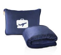 EverSnug Coperta e cuscino da viaggio - Coperta da viaggio morbida 2 in 1 di alta qualità con federa morbida, cinturino per bagaglio a mano e clip per zaino (Blu Marino)