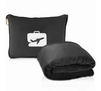 EverSnug Coperta e cuscino da viaggio - Coperta da viaggio morbida 2 in 1 di alta qualità con federa morbida, cinturino per bagaglio a mano e clip per zaino (nero)