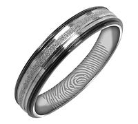 Everstone Anello piatto con incisione con impronta digitale personalizzata, unisex, unisex, per lui e per il suo sposo, anello di promessa nuziale, anello in titanio bicolore colore: nero e argento