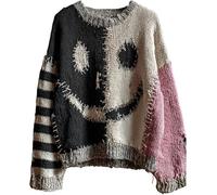 Everswear Halloween Sweater, New Halloween Sweaters for Women, Spooky Face Womens Patchwork Pumpkin Sweatshirt (Grey-A,XXL)