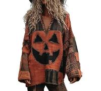 Everswear Halloween Sweater, New Halloween Sweaters for Women, Spooky Face Womens Patchwork Pumpkin Sweatshirt (Orange-A,L)