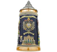 EVERSYTLE Boccale da birra con coperchio, 0,7 l, tradizionale brocca in pietra con coperchio a punta, motivo Germania, boccale da birra per casa, decorazione e collezione, regalo per uomini, papà e