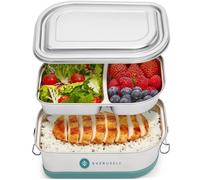 Everusely Bento Box in acciaio inossidabile - Lunch Box a più livelli - Contenitore metallico a 2 scomparti con coperchio a tenuta stagna - Livello a scomparti rimovibile
