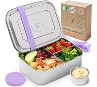 Everusely - Bento Box per Bambini - Lavanda - 1,1 L - Lunch Box in Acciaio Inox con Contenitore per Condimenti a Tenuta Stagna - Contenitore per Snack a 3 Scomparti
