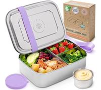 Everusely - Bento Box per Bambini - Lavanda - 1,4 L - Lunch Box in Acciaio Inox con Contenitore per Condimenti a Tenuta Stagna - Contenitore per Snack a 3 Scomparti