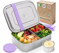 Everusely - Bento Box per Bambini - Lavanda - 1,8 L - Lunch Box in Acciaio Inox con Contenitore per Condimenti a Tenuta Stagna - Contenitore per Snack a 3 Scomparti