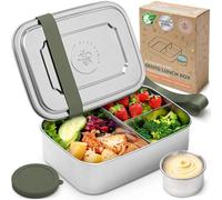 Everusely - Bento Box per Bambini - Salvia - 1,4 L - Lunch Box in Acciaio Inox con Contenitore per Condimenti a Tenuta Stagna - Contenitore per Snack a 3 Scomparti Contenitore