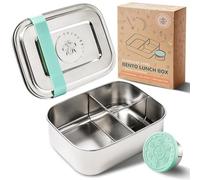 Everusely - Bento Box per Bambini - Verde - 0,8 L - Lunch Box in Acciaio Inox con Contenitore per Condimenti a Tenuta Stagna - Contenitore per Snack a 3 Scomparti