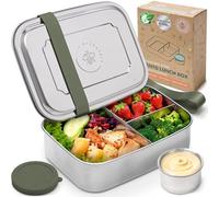 Everusely - Bento Box - Sage - 1,8 L - Lunch box extra grande in acciaio inox con contenitore per salse a tenuta stagna - Contenitore snack a 3 scomparti