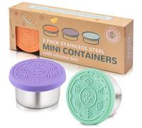 Everusely - Contenitore per condimenti - Set da 3, 50 ml - Porta condimenti per insalata a tenuta stagna - Contenitori per salse piccoli in acciaio inossidabile To Go con coperchio