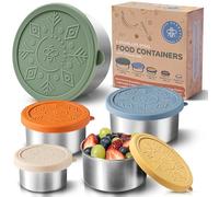 Everusely - Contenitori in acciaio inossidabile con coperchi - Set di 5, collezione Muted - Contenitori per alimenti in acciaio inossidabile a tenuta stagna - Contenitori per snack impilabili