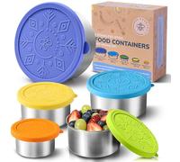 Everusely - Contenitori in acciaio inossidabile con coperchi - Set di 5, collezione Summer - Contenitori per alimenti in acciaio inossidabile a tenuta stagna - Contenitori per snack impilabili