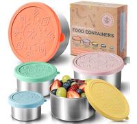 Everusely - Contenitori in acciaio inossidabile con coperchio - Set da 5, Collezione Bright - Contenitori per alimenti in acciaio inossidabile a tenuta stagna - Porta snack impilabili
