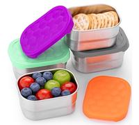 Everusely - Contenitori per snack in acciaio inossidabile - 240 ml, confezione da 4 - Scatole ermetiche per alimenti con coperchi per il viaggio - Contenitori riutilizzabili per adulti e bambini