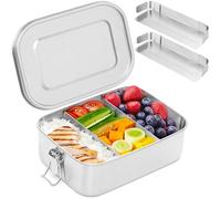 Everusely - Pranzo Scatola acciaio - 1200 ml, 2 divisori regolabili - Contenitori Bento a tenuta stagna per adulti e bambini - Contenitori per alimenti per snack e insalata