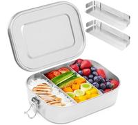 Everusely - Pranzo Scatola acciaio - 1400 ml, 2 divisori regolabili - Contenitori Bento a tenuta stagna per adulti e bambini - Contenitori per alimenti per snack e insalata