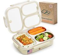 Everusely - Scatola Bento in Acciaio Inossidabile con Coperchio Trasparente - 3 Scomparti, 750 ml - Scatola per il Pranzo a Tenuta Stagna per Adulti - Contenitore in Metallo Non Plastico