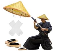 Evervibe 3 pezzi accessori per costume da samurai giapponesi zoccoli in legno giapponesi con calzini Tabi e cappello da samurai per uomo donna