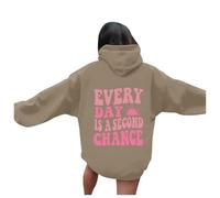 Every Day Is A Second Chance Felpe con cappuccio da donna Carino Casual Cool con cappuccio Top Comfort Beach Graphic Outfits Fashion Funny con disegni Y2K Gothic Fall Preppy Thin Western, Marrone, L