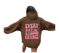 Every Day Is A Second Chance Felpe con cappuccio da donna Carino Casual Cool con cappuccio Top Comfort Beach Graphic Outfits Fashion Funny con disegni Y2K Gothic Fall Preppy Thin Western, Caff, XXL