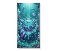 Every Life Is Connected Underwater - Copri porta a forma di delfino, 91,4 x 183 cm | Vita marina bioluminescente, banner portico, serena foresta sottomarina, citazione ispiratrice, atmosfera acquatica calmante