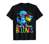 Every Piece Belongs Dinosauro Puzzle T-Rex Autistic Kid Maglietta