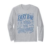 Every Tear A Wall We Survived Blue Doodle Citazione Art Maglia a Manica