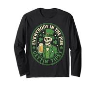 Everybody in The Pub Gettin' Tipsy St Patricks Day Skeleton Maglia a Manica