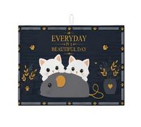 Everyday is a Beautiful Day - Tappetino scolapiatti per bancone della cucina, simpatico tappetino assorbente a forma di gatto bianco, divertente tappetino in microfibra per asciugare la cucina, 45,7 x