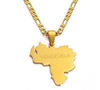 Everyiod Ciondolo E Collane Con Mappa Del Venezuela, Collane Con Mappa Di Contorno Vintage Girocollo In Smalto Etnico, Fascino Patriottico Gioielli Donna Uomo Accessori,Giallo,60Cm