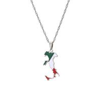 Everyiod Collana A Catena con Mappa Dell'Italia, Ciondolo con Mappa Etnica Amuleto Geometrico di Gioielli, per Donna Uomo Ornamenti Patriottici Gioielli, Bianco, Lungo: 50 Cm