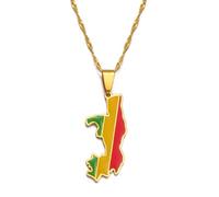 Everyiod Collane Con Ciondolo Bandiera Mappa Della Repubblica Del Congo, Gioielli Con Ornamento Etnico Di Brazzaville, Ciondolo Con Ciondolo Smaltato In Stile Etnico Retrò Hip-Hop, Giallo, 60 Cm