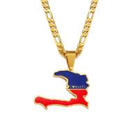 Everyiod Collane Con Ciondolo Con Mappa, Collane Con Ciondolo Figaro Con Mappa Di Haiti, Gioielli Con Ciondolo Con Mappa Haiti Accessori Per Abiti Da Festa Stile Etnico,Giallo,60Cm