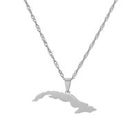 Everyiod Collane con Ciondolo Mappa di Cuba,Collana con Mappe Etniche di Paesi Hip-Hop,per Donne Uomini Fascino Catena Clavicola Maglione Catena Sottile Gioielli,Bianco,Lungo:50Cm