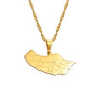Everyiod Mappa Di Madeira Portogallo Collane Con Ciondolo Gioielli, Fascino Mappe Di Paesi Etnici Ciondola Per Donne Uomini Accessori Di Gioielli Patriottici Regalo,Giallo,45Cm