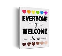 Everyone Is Welcome Here Diversity Wall Art Canvas Painting Inclusion Safe Space Art for Classroom Office School Belonging Equality Decor(Framed,12x18inch(30x45cm))