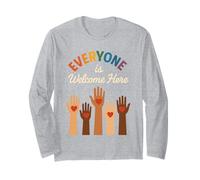 Everyone Is Welcome Here Unione Mani Cuori Inclusione Maglia a Manica