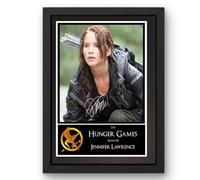 Everything But That The Hunger Games - Poster con stampa autografata di Katniss e Jennifer Lawrence, con cornice nera, 25 x 30 cm, decorazione per casa e ufficio