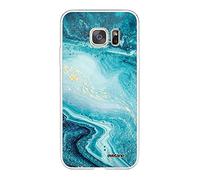 Evetane Cover compatibile con Samsung Galaxy S7 360 integrale Cover anteriore posteriore resistente alla fine protezione, resistente, trasparente, colore: Blu perlato marmo, motivo alla moda