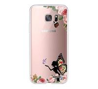 Evetane Cover compatibile con Samsung Galaxy S7 Edge 360 integrale Cover anteriore posteriore resistente alla fine protezione, resistente, trasparente, motivo: farfalla floreale