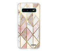 Evetane - Cover in silicone compatibile con Samsung Galaxy S10 Plus - Protezione integrale 360, sottile e trasparente - Cover anteriore e posteriore - alta resistenza - Marmo rosa losange
